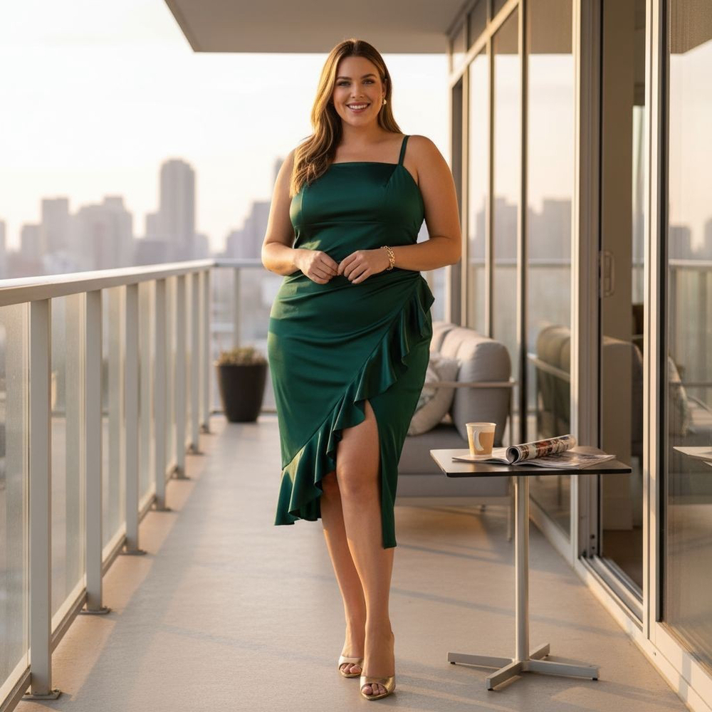 Emerald Sundae Women Dark Hunter Green Cocktail Party Open Leg Midi Dress Sz 14